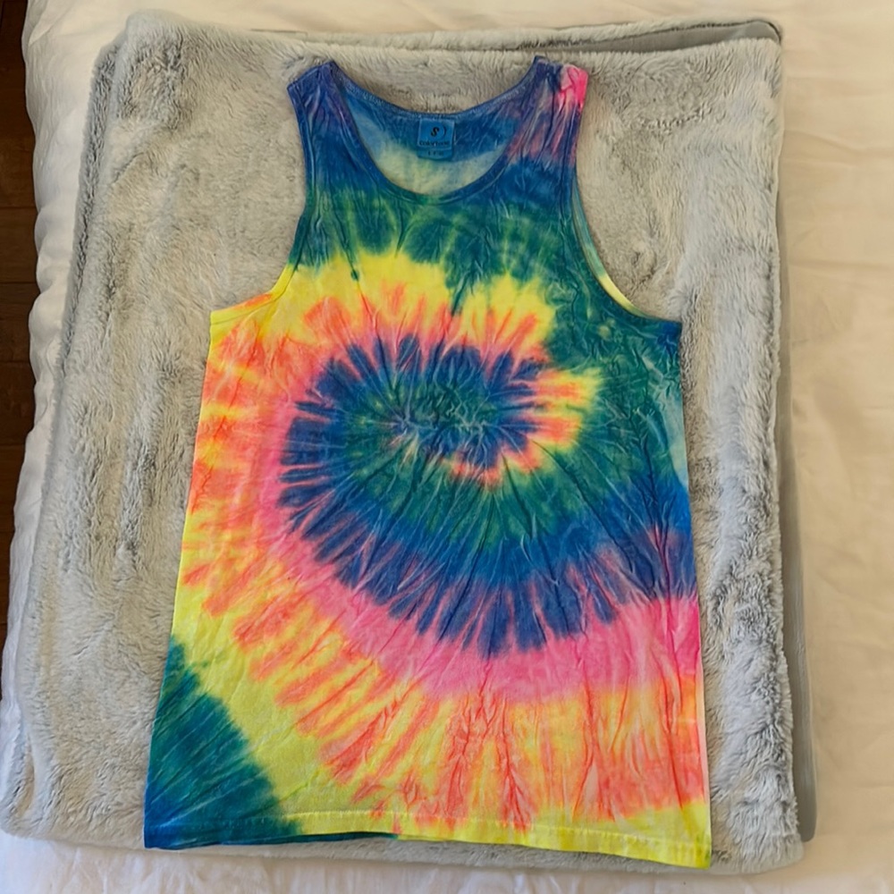 Tie Dye Small Tank Hand Made in Canada on the side of the highway to Tofino, BC